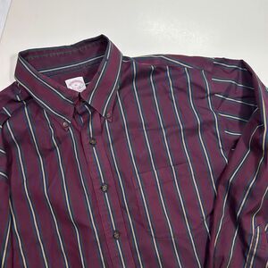 Brooks Brothers Burgundy Striped Button-Down‎ Shirt Long Sleeve Business Mens XL